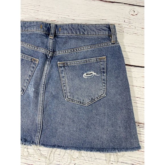 We The Free Denim Jean Skirt Size 28 Blue Cut Off Distressed Button Fly Festival - Picture 8 of 9